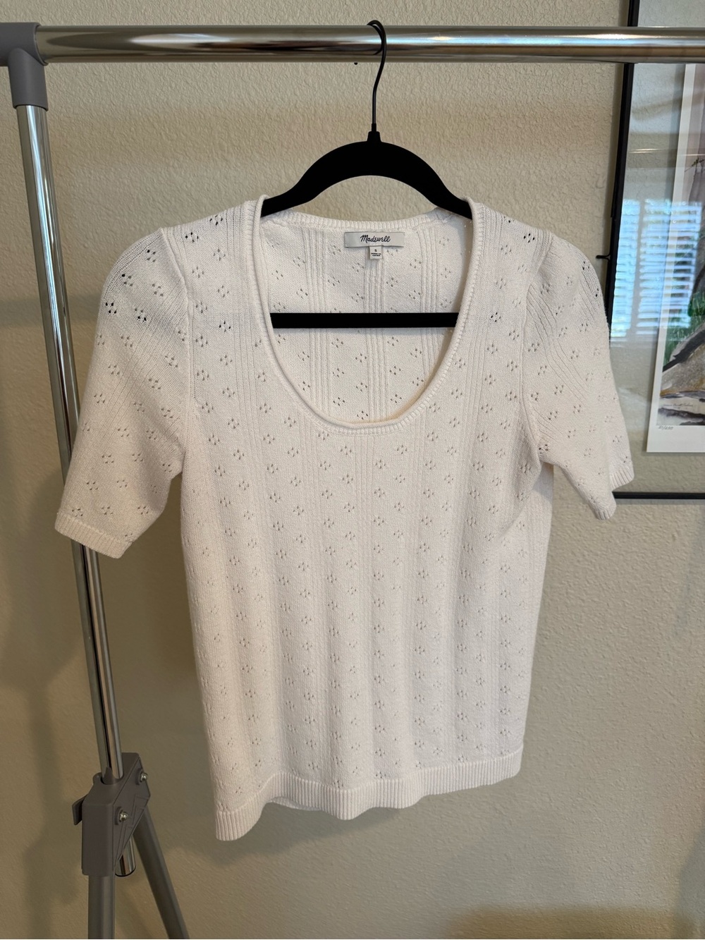 Madewell White Pointelle Knit Scoop-Neck Short Sleeve Top - Picture 4 of 4